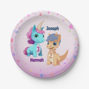 Assiettes En Carton Plaques de fête pour enfants Unicorn et Dinosaur