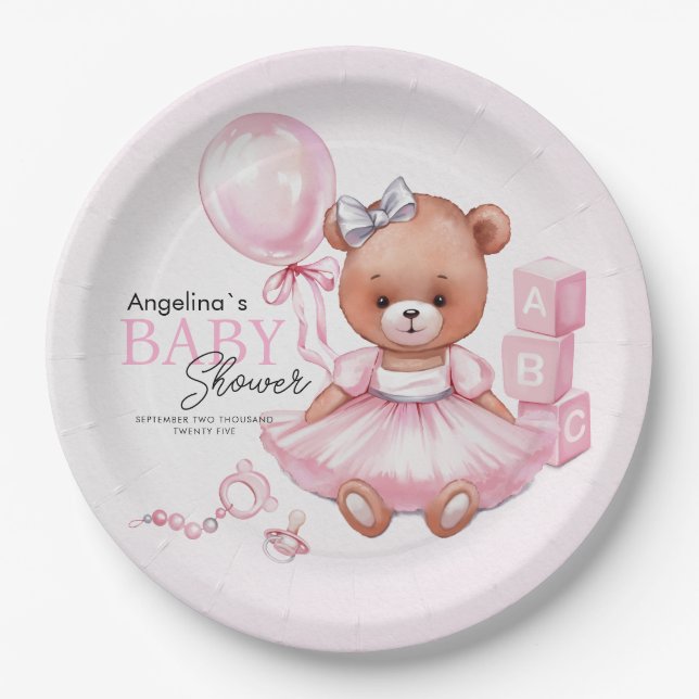 Assiettes En Carton Plaques de fête pour ours en peluche baby shower. (Devant)