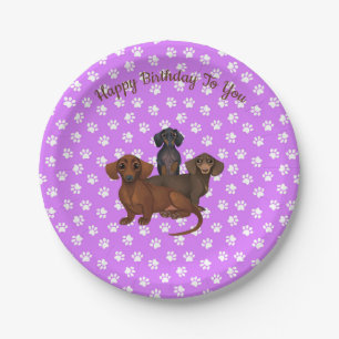 Assiettes En Carton Plaques de fête pourpre Dachshund
