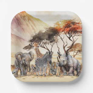 Assiettes En Carton Plaques de fête Safari Animaux