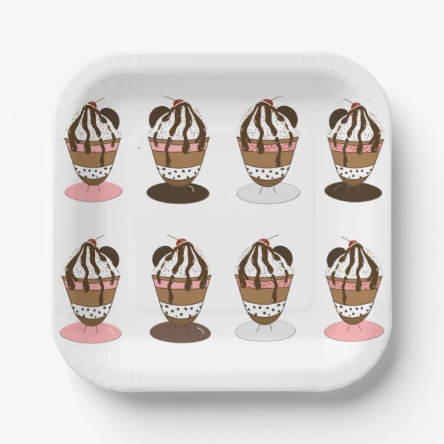 Assiettes En Carton Plaques de fête Sundaes Crème de glace (Recto)