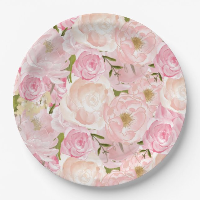 Assiettes En Carton Plaques de fleurs roses roses roses (Devant)