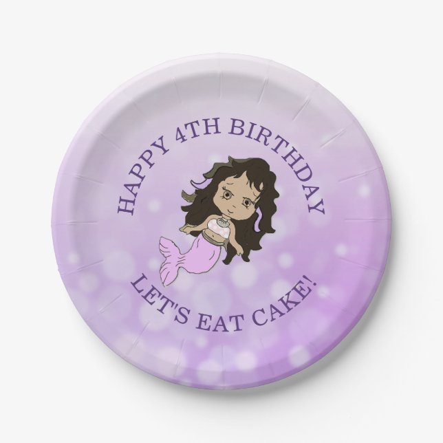 Assiettes En Carton Plaques de gâteau d'anniversaire pour sirène viole (Devant)