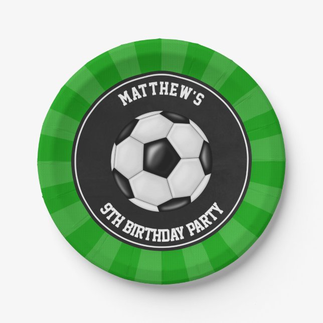 Assiettes En Carton Plaques de gâteau de la fête de soccer personnalis (Devant)