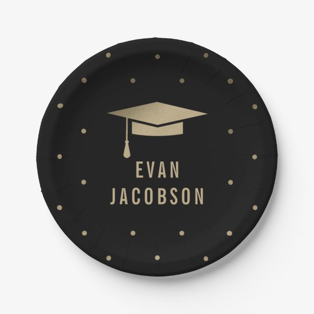 Assiettes En Carton Plaques de graduation Casquette d'or MODIFIABLES (Devant)