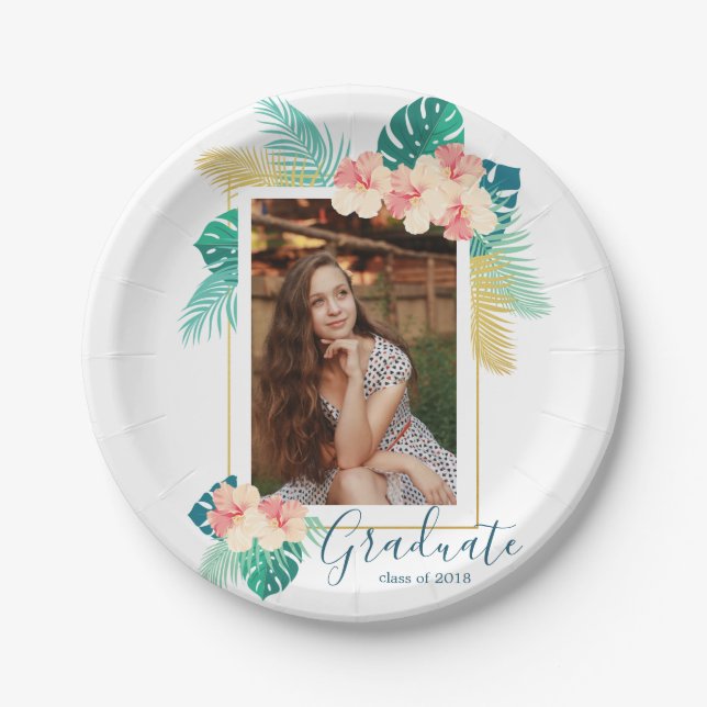 Assiettes En Carton Plaques de la partie de graduation Gold Hawaiian H (Devant)