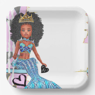 Assiettes En Carton Plaques de la petite fille de sirène noire