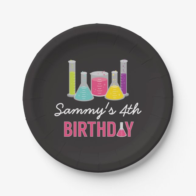 Assiettes En Carton Plaques de la soirée scientifique en rose (Devant)