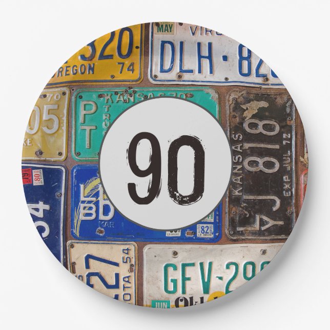 Assiettes En Carton Plaques de licence rouillées 90e anniversaire (Devant)