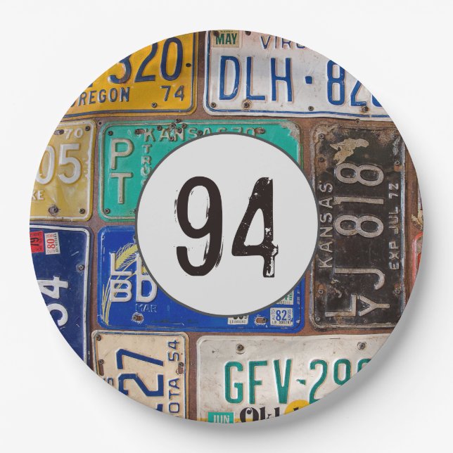 Assiettes En Carton Plaques de licence rouillées 94e anniversaire (Devant)