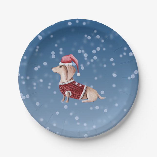 Assiettes En Carton Plaques de Noël Dachshund Plaques de papier de chi (Devant)