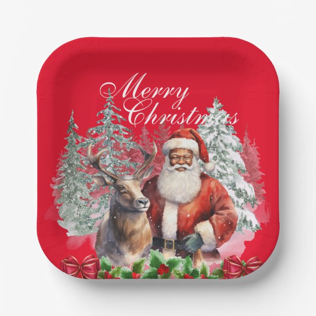 Assiettes En Carton Plaques de Noël de Père Noël d'Amérique africaine  (Recto)
