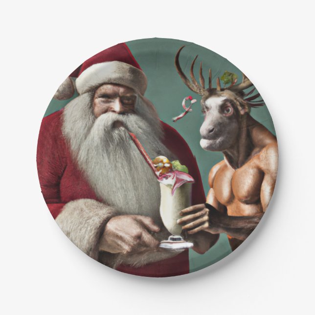 Assiettes En Carton Plaques de Noël père Noël et Krampus (Devant)