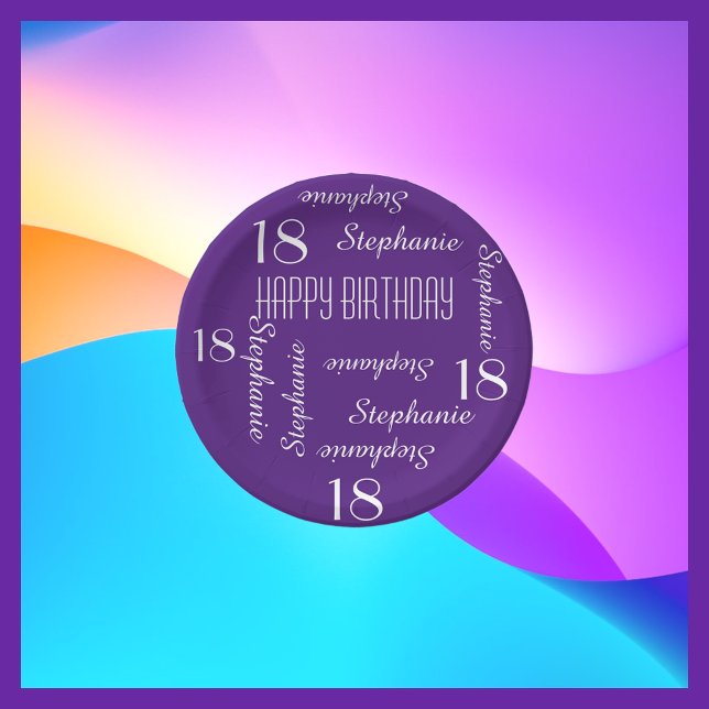 Assiettes En Carton Plaques de papier, 18e fête d'anniversaire des nom (Créateur téléchargé)