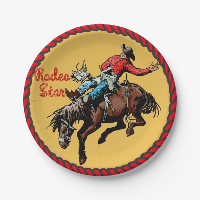Assiettes En Carton Plaques de papier à équitation Bronc de Western Pa (Devant)