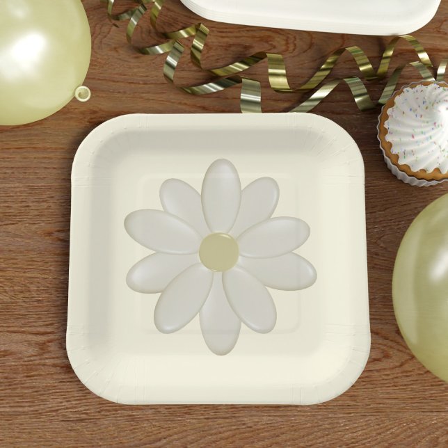 Assiettes En Carton Plaques de papier à fleurs cuites en crème pâle (A cream daisy flower paper plate just for you. You can have square or round. The choice is yours)