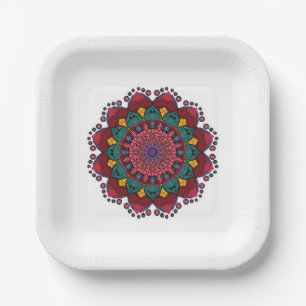 Assiettes En Carton Plaques de papier à fleurs Mandala