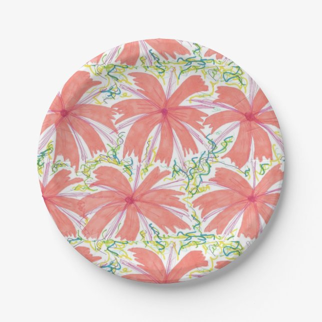 Assiettes En Carton Plaques de papier à fleurs tropicales ensoleillées (Devant)