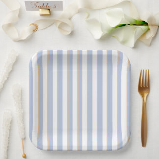 Assiettes En Carton Plaques de papier à rayures bleu pâle et orange