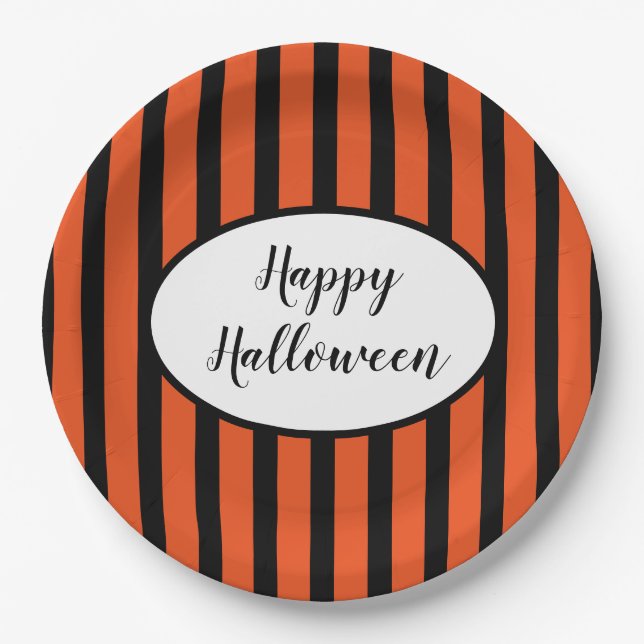 Assiettes En Carton Plaques de papier à rayures d'Halloween (Devant)