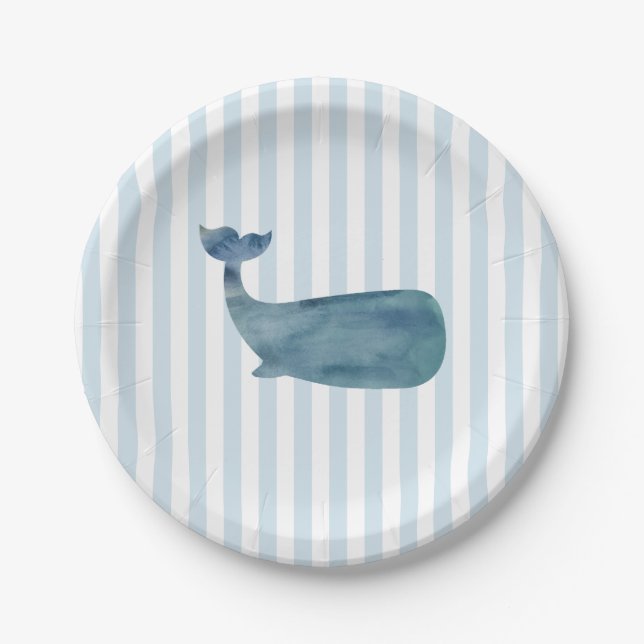 Assiettes En Carton Plaques de papier à rayures nautiques pour baleine (Devant)