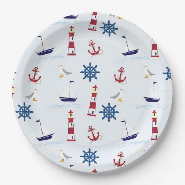 Assiettes En Carton Plaques de papier à thème nautique (Devant)