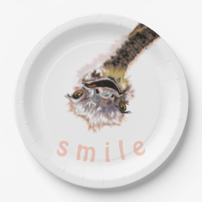 Assiettes En Carton Plaques de papier amusant Jouer Ostrich Souriez vo (Devant)