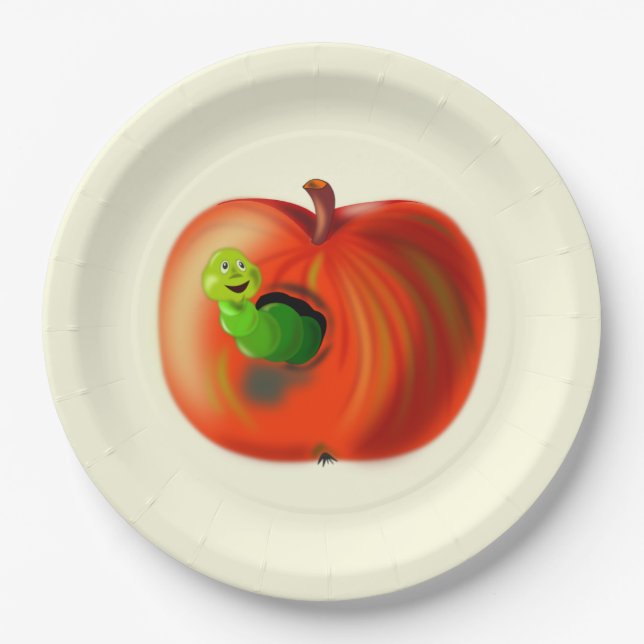 Assiettes En Carton Plaques de papier amusantes avec ver heureux dans  (Devant)