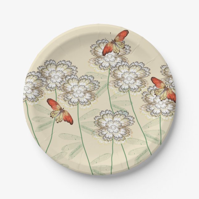 Assiettes En Carton Plaques de papier avec design floral numérique (Devant)