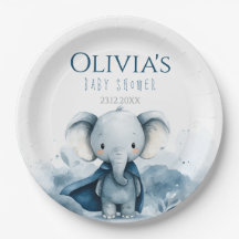 Plaques de papier Baby shower bleu éléphant