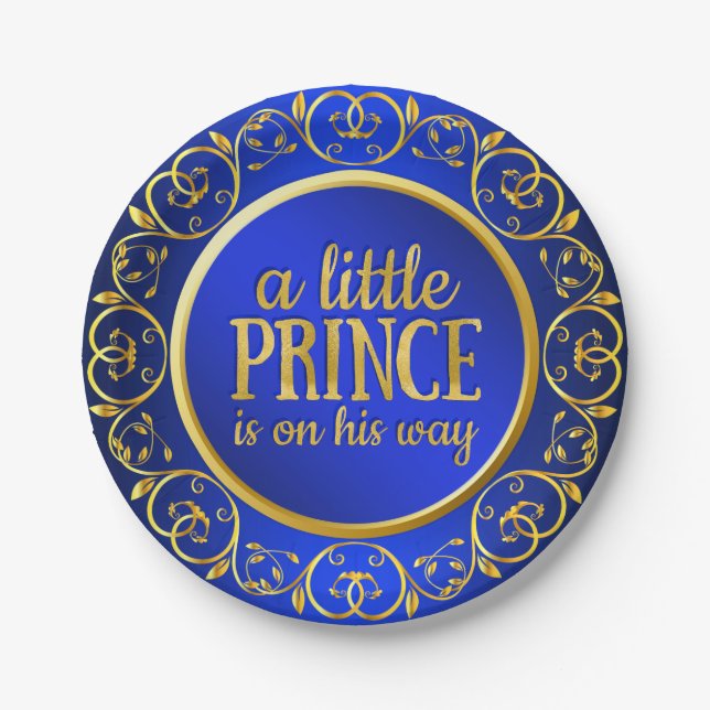 Assiettes En Carton Plaques de papier Baby shower Blue Gold (Devant)