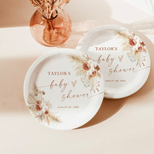 Assiettes En Carton Plaques de papier Baby shower Boho   Floral modern