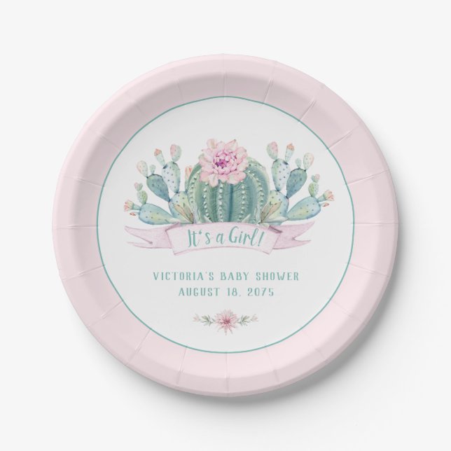 Assiettes En Carton Plaques de papier Baby shower Cactus (Devant)