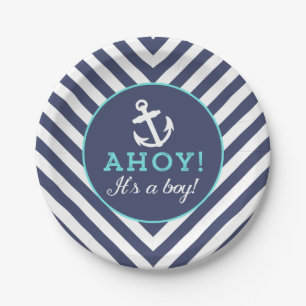 Assiettes En Carton Plaques de papier Baby shower Chevron Nautique Mar