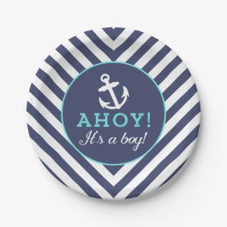 Assiettes En Carton Plaques de papier Baby shower Chevron Nautique Mar