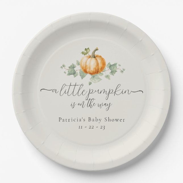 Assiettes En Carton Plaques de papier Baby shower citrouille (Devant)