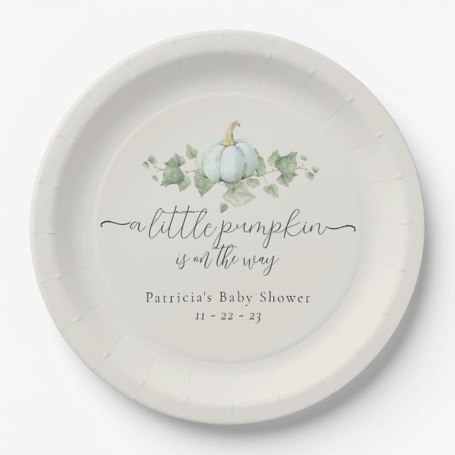 Assiettes En Carton Plaques de papier Baby shower Citrouille bleu (Devant)