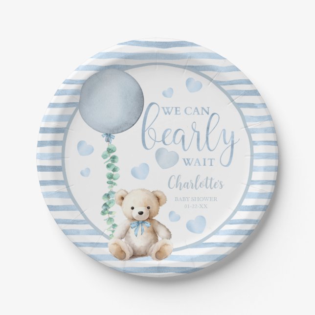 Assiettes En Carton Plaques de papier Baby shower d'attente bleu (Devant)