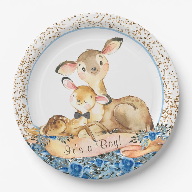 Assiettes En Carton Plaques de papier Baby shower de cerfs Bois Woodla (Devant)