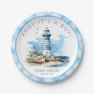 Assiettes En Carton Plaques de papier Baby shower de phare bleu marine