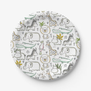 Assiettes En Carton Plaques de papier Baby shower Doodle Safari