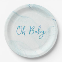 Plaques de papier Baby shower en marbre bleu