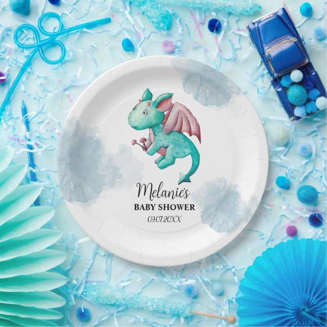 ASSIETTES EN CARTON PLAQUES DE PAPIER BABY SHOWER FAIRYTALE DRAGON (Fête)