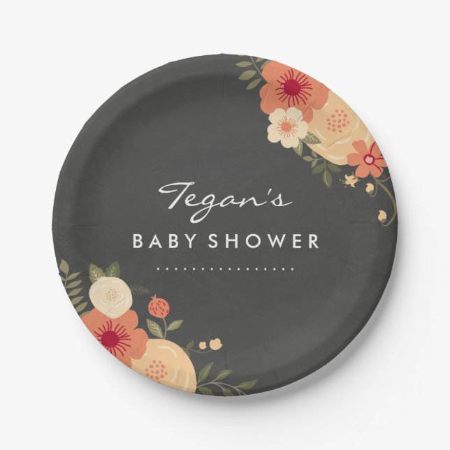 Assiettes En Carton Plaques de papier Baby shower Floral moderne (Devant)