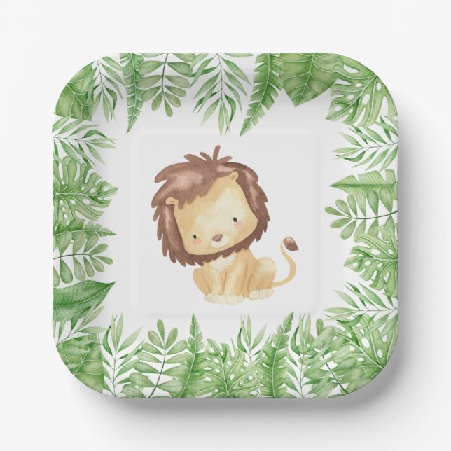 Assiettes En Carton Plaques de papier Baby shower Leo Safari (Recto)