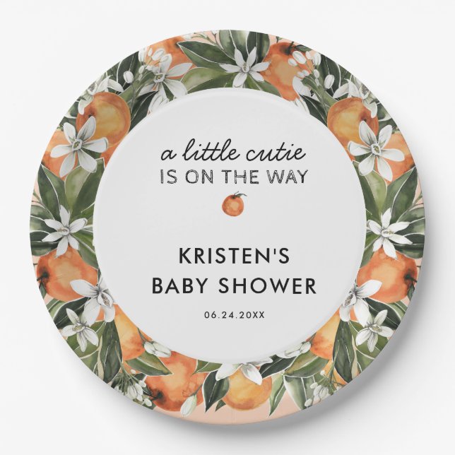 Assiettes En Carton Plaques de papier Baby shower orange Little Cutie (Devant)