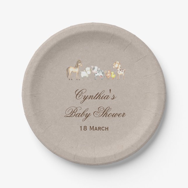 Assiettes En Carton Plaques de papier Baby shower pour animaux de ferm (Devant)
