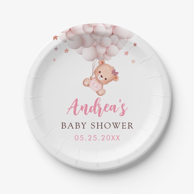 Assiettes En Carton Plaques de papier Baby shower pour ours rose fille (Devant)