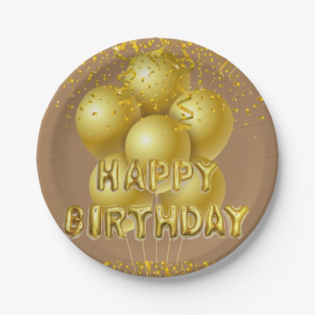 Assiettes En Carton Plaques de papier, Ballons d'or d'anniversaire heu (Devant)