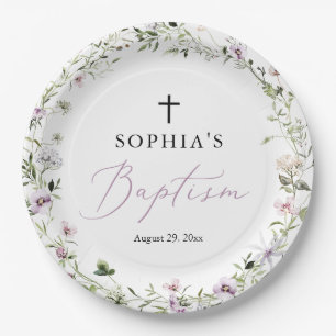 Assiettes En Carton Plaques de papier Baptême Fleur sauvage personnali